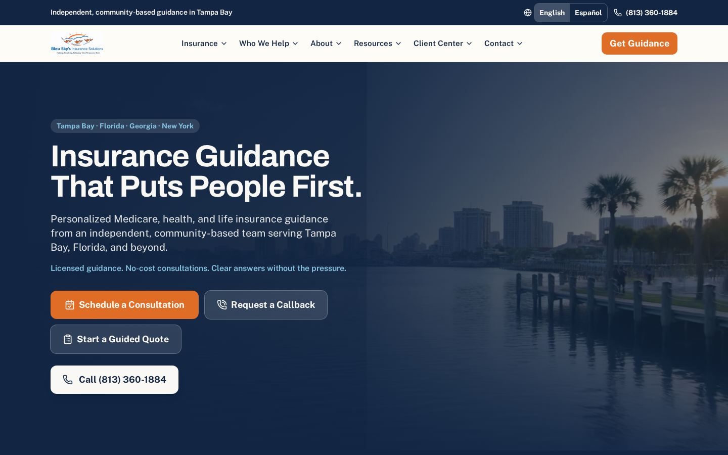 Bleu Sky's Insurance Solutions — website by A&O Design Solutions